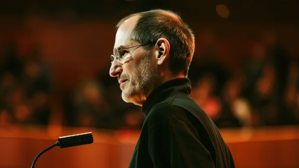 Steve Jobs giving an inspirational speech