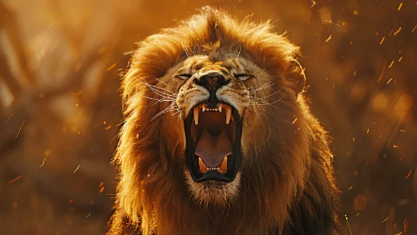 Lion roaring unleashing his inner beast